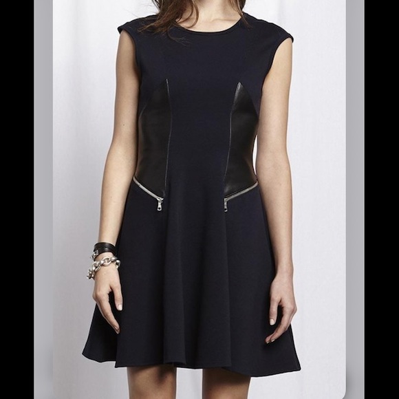 Fifteen Twenty Sleeveless Leather Panel Dress- Navy Blue and Black Size Small - Picture 1 of 14